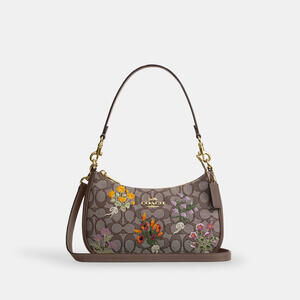 Coach Outlet Teri Shoulder Bag In Signature Jacquard With Floral Embroidery